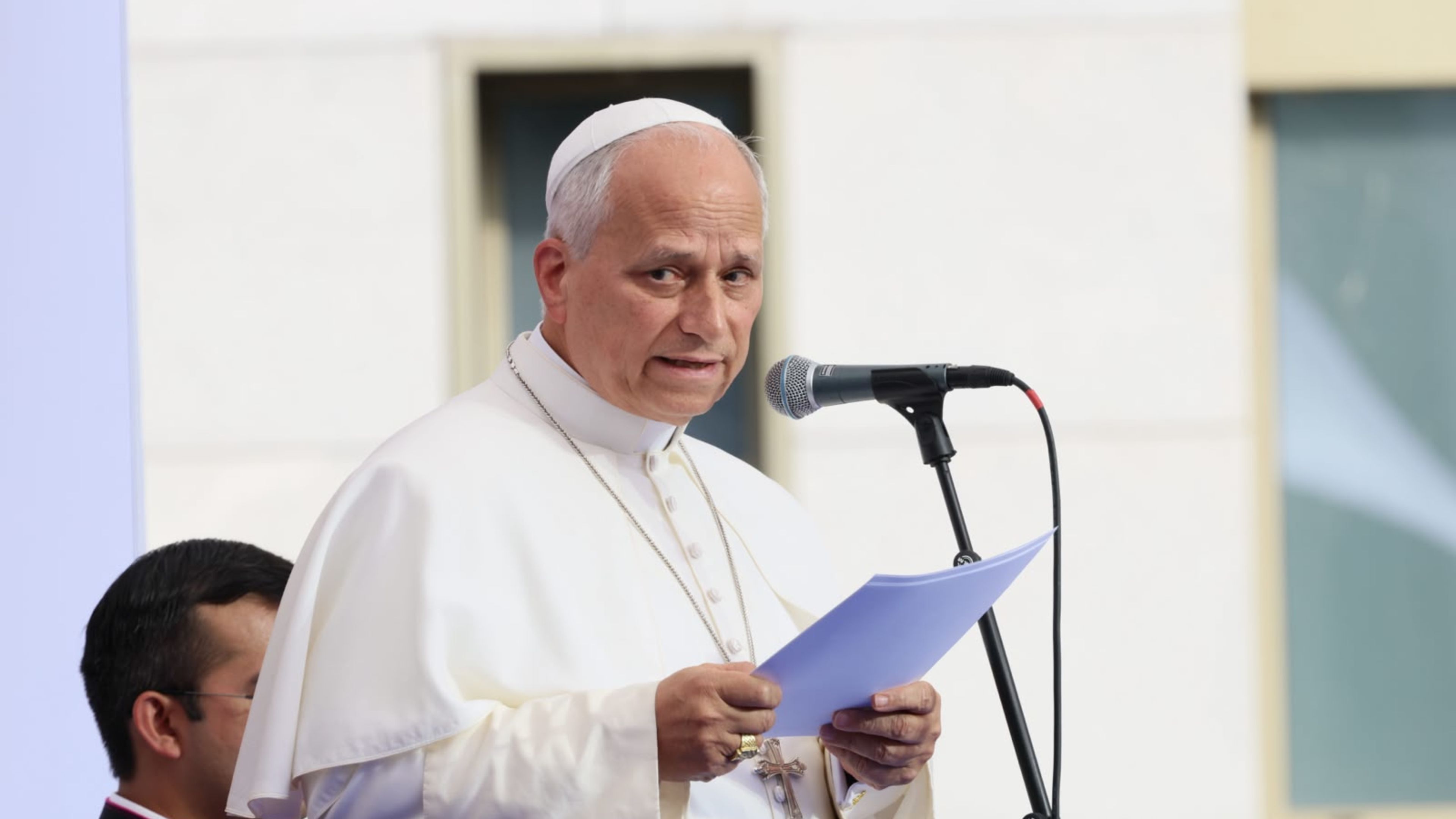 Pope Leo XIV addresses the staff and sick community of Accueil Notre Dame in Lourdes, France, on Sept. 27, 2026. | Credit: Daniel Ibáñez/EWTN News
