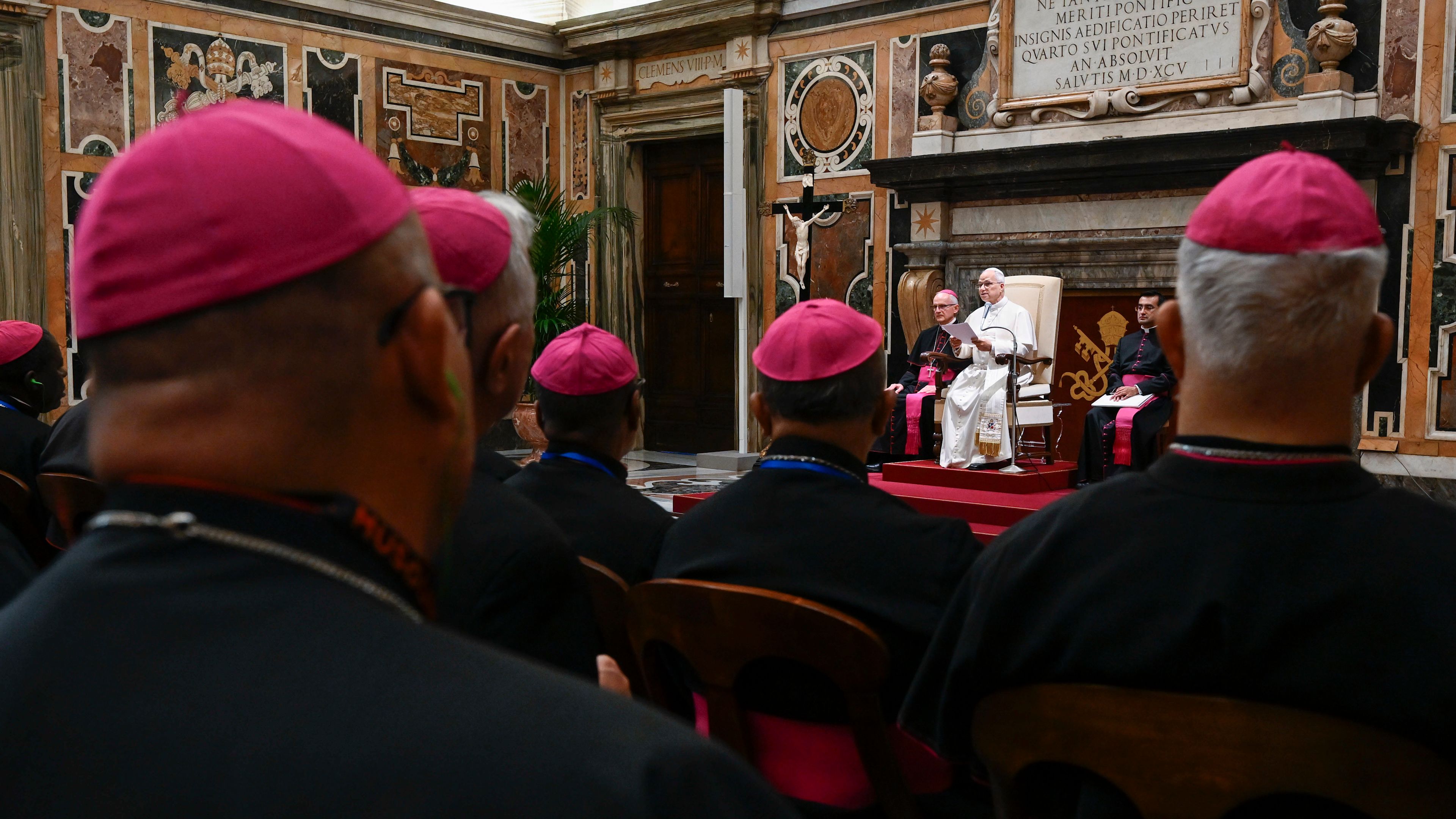 Pope Leo XIV addresses a group of bishops who are friends of the Focolare Movement on Sept. 9, 2026, at the Vatican. | Credit: Vatican Media
