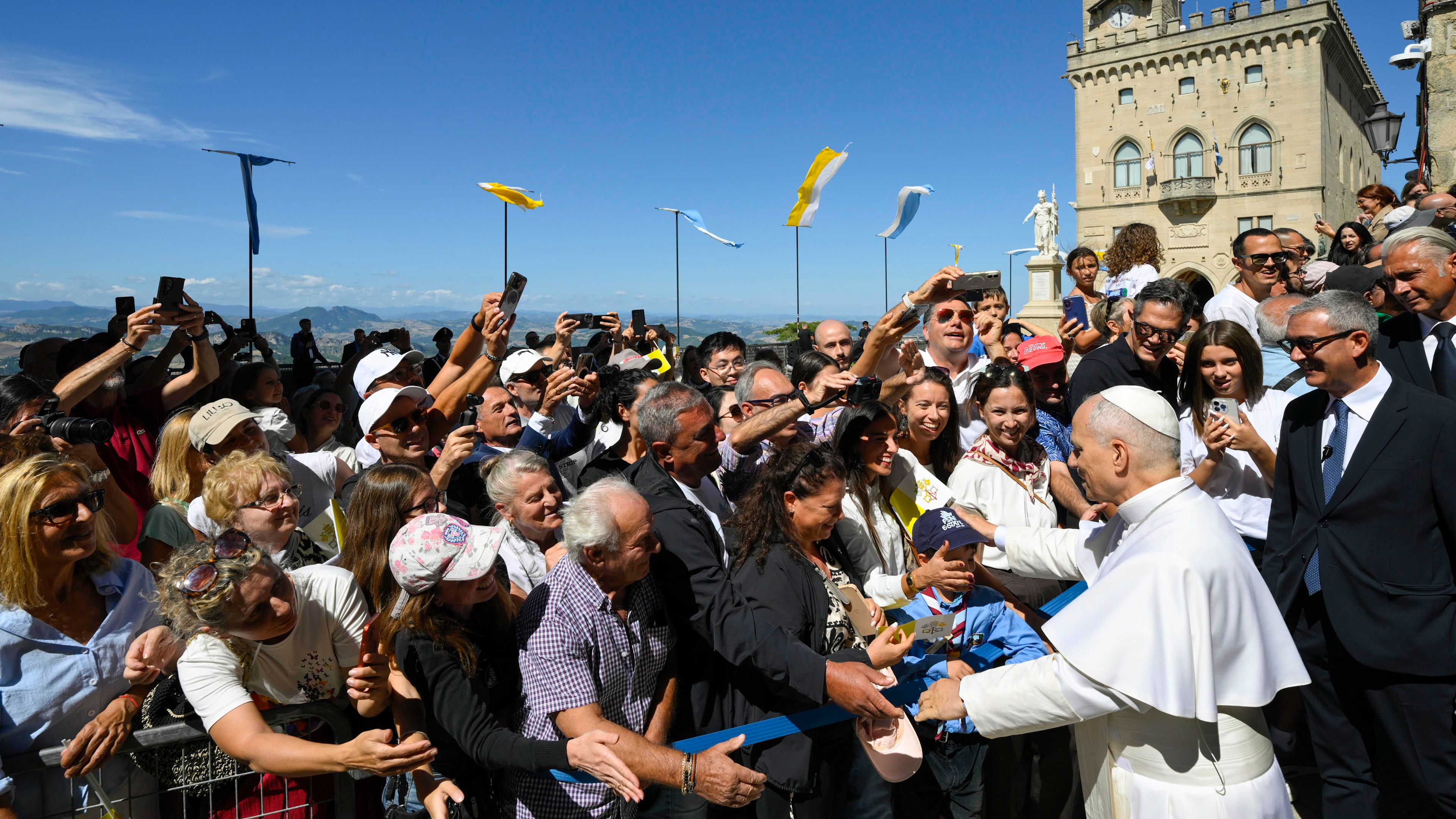 Pope Leo XIV greets the faithful at the Basilica of Saint Marinus in San Marino, Aug. 22, 2026. | Credit: Vatican Media
