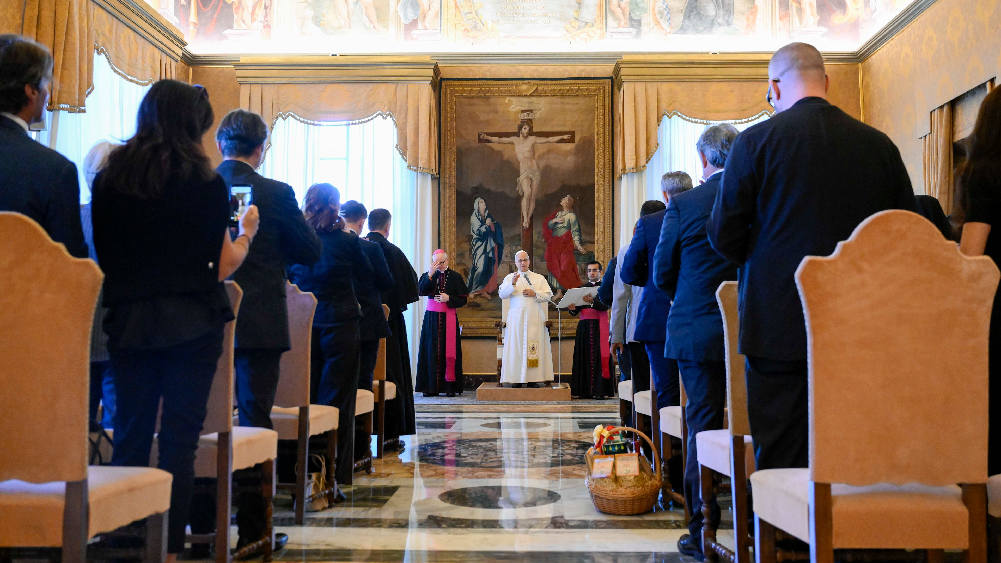 Pope Leo XIV addresses members of the Leo XIV International Study Center at the Vatican on Sept. 18, 2026. | Credit: Vatican Media