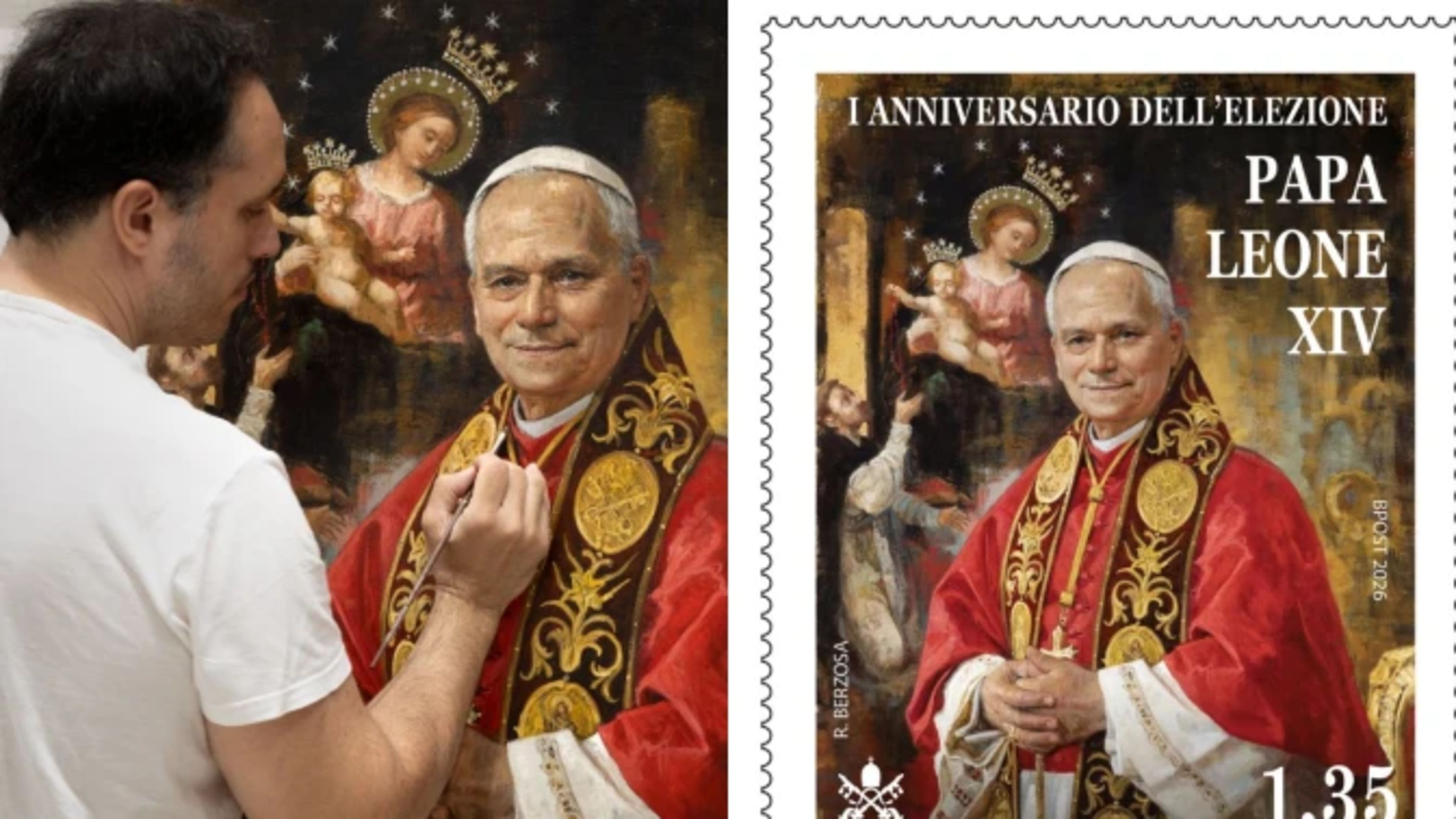 Illustrator of new stamp of Pope Leo XIV reflects on limits of AI in sacred art