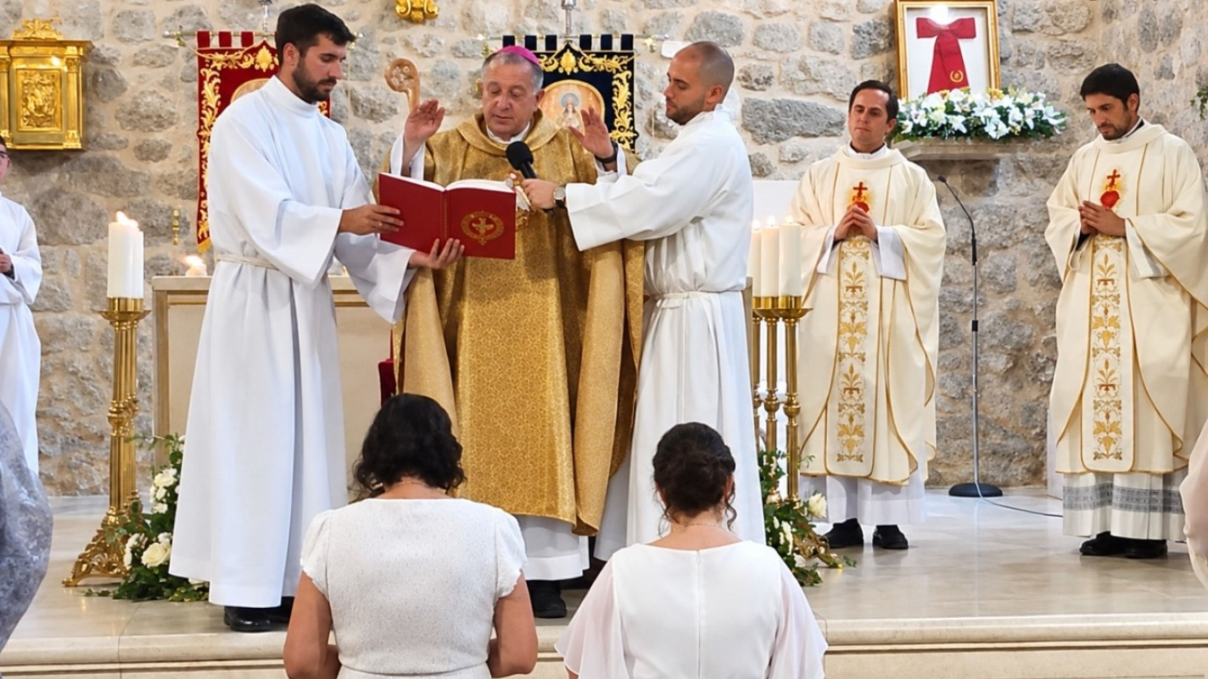 Bishop Ginés García Beltrán performs the rite of consecration of two virgins on Sept. 6, 2026, at the Nativity of Our Lady Church in the town of San Martín de la Vega, Spain. | Credit: Diocese of Getafe