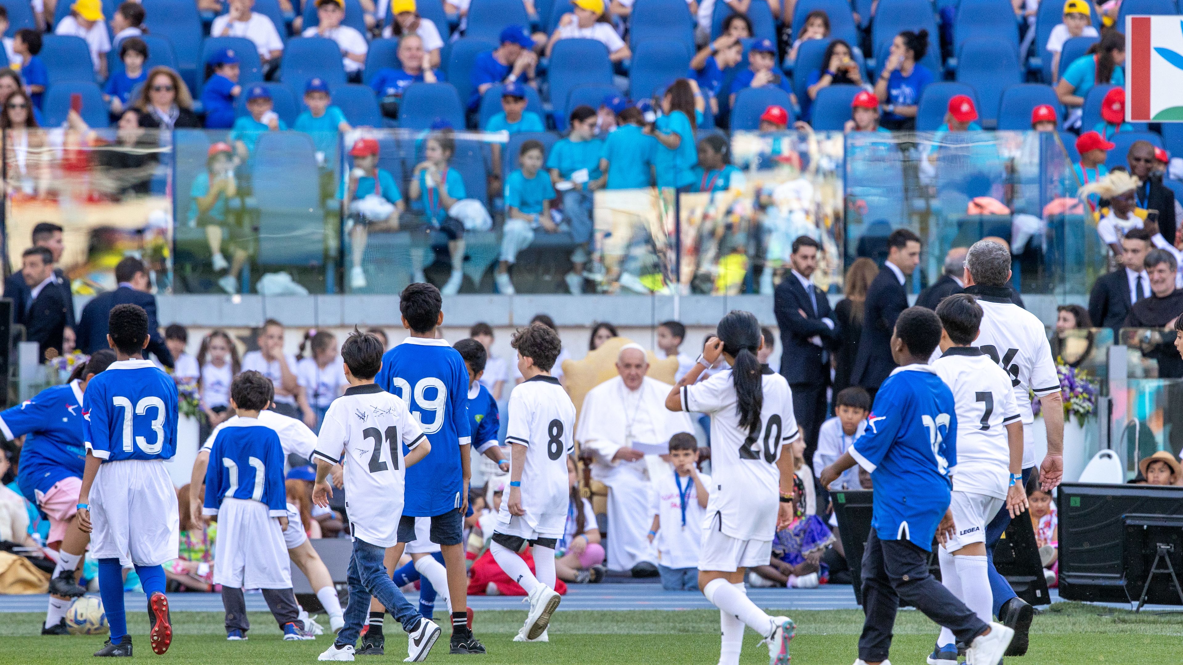 Pope Francis meets with 50,000 for World Children's Day in Rome's Olympic  Stadium