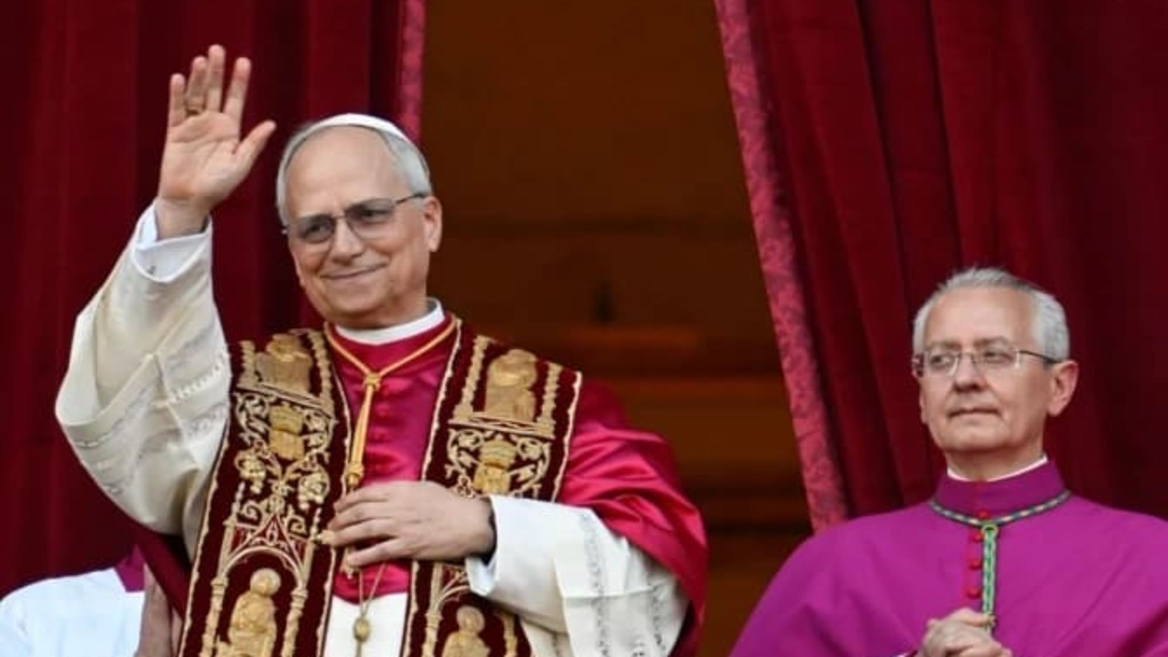 Pope Leo XIV looks out from the central balcony of St. Peter’s Basilica after his election on May 8, 2025. | Credit: Vatican Media
