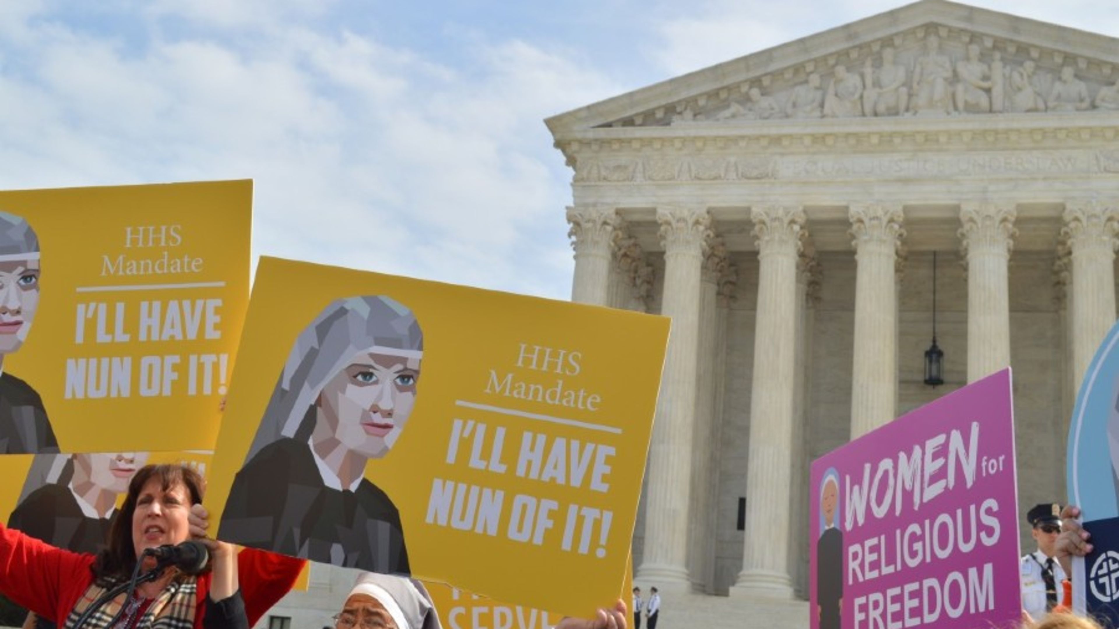 Religious sisters show their support for the Little Sisters of the Poor outside the Supreme Court, where oral arguments were heard on March 23, 2016, in the case Zubik v. Burwell. | Credit: EWTN News
