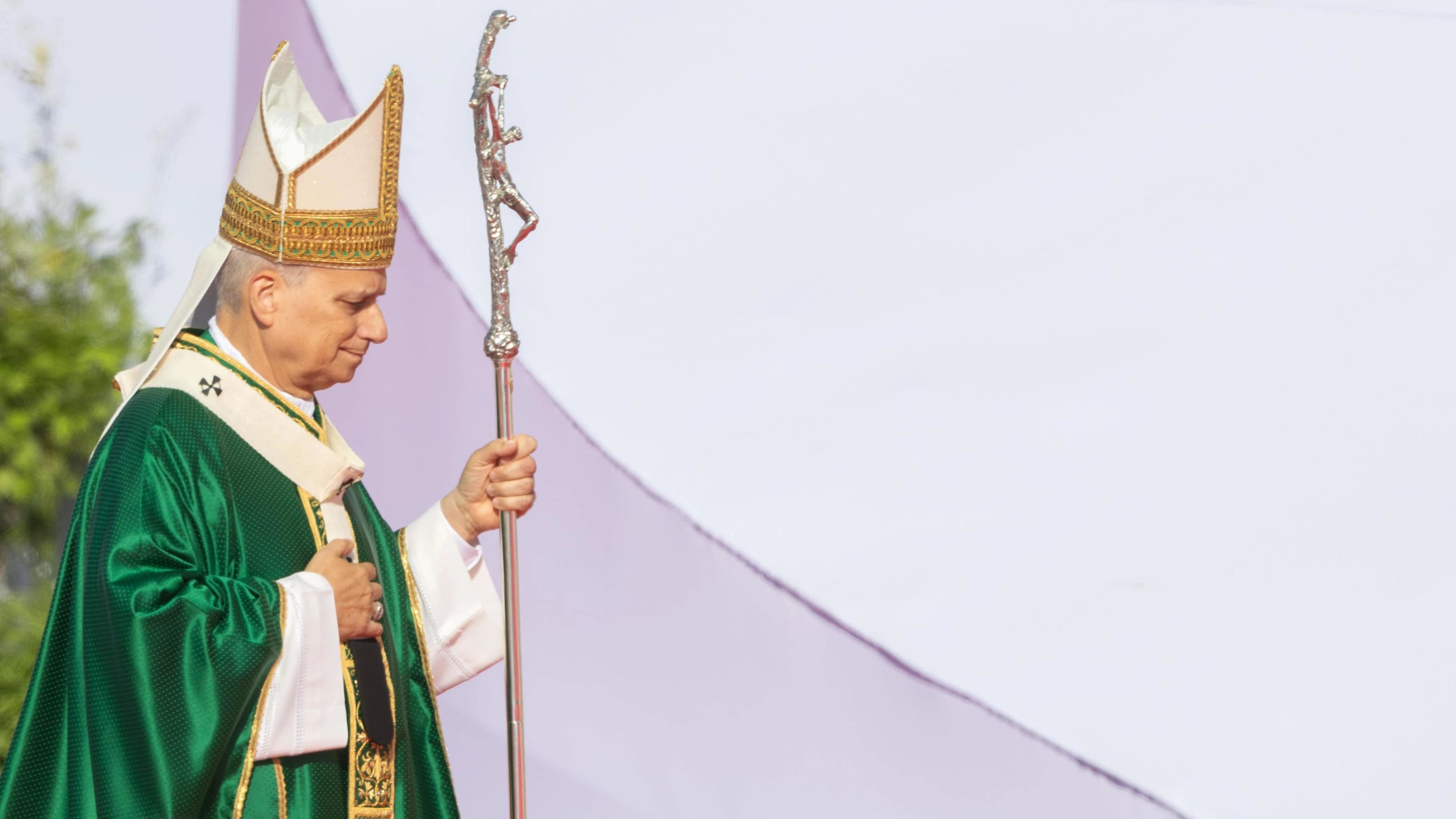 Pope Leo XIV prays during Mass for more than 1 million young pilgrims at the University of Rome Tor Vergata, in Rome’s outskirts, on Aug. 3, 2025. | Credit: Daniel Ibanez/CNA