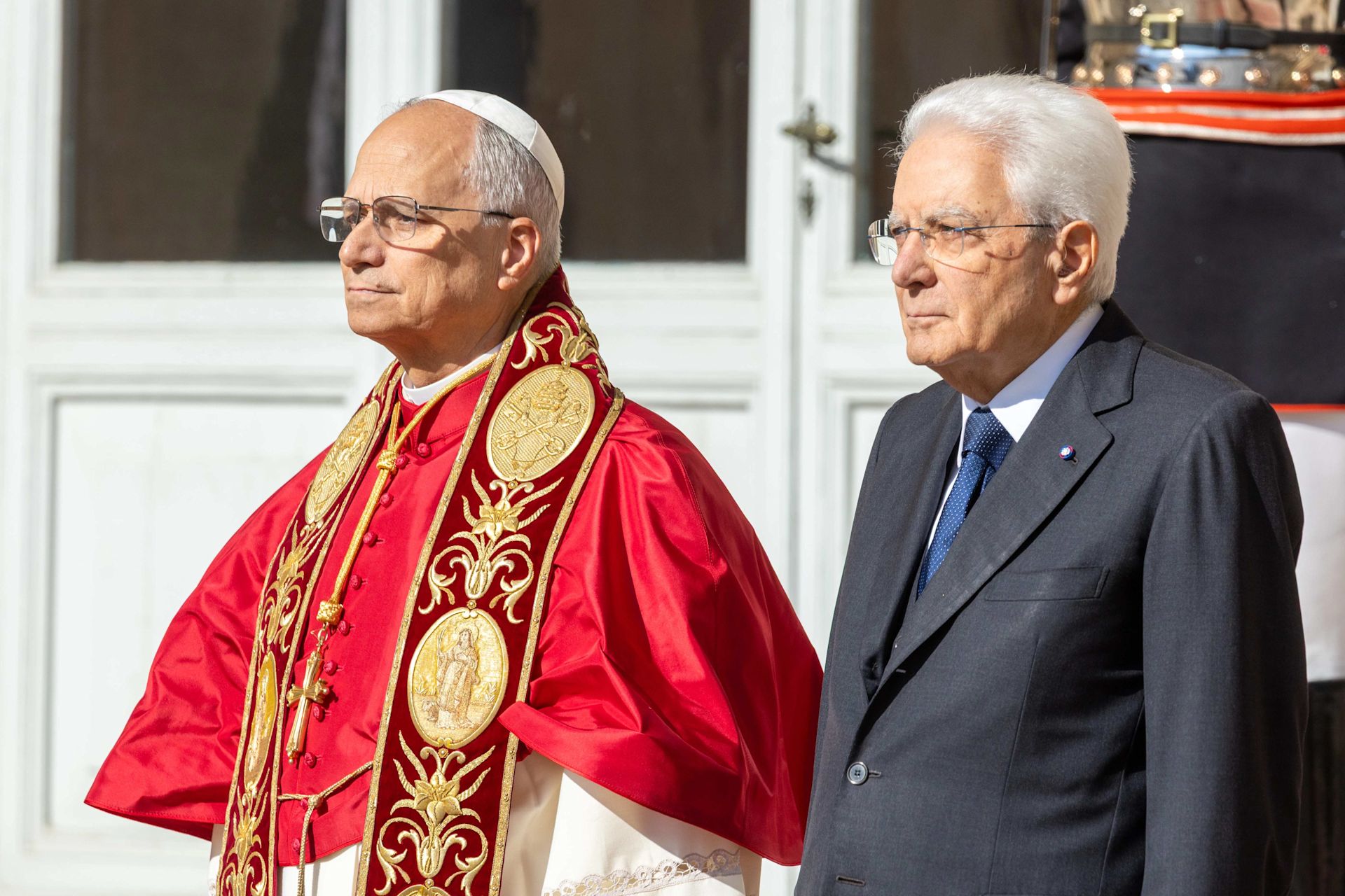 XIV. Leó pápa Sergio Mattarella olasz államfővel találkozik 2025. október 14-én, a Vatikánvárosi Államot körülvevő országban tett első állami látogatása során. | Fotó: Daniel Ibáñez/CNA