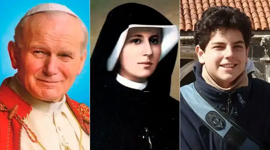 São João Paulo II, santa Faustina Kowalska e beato Carlo Acutis | Domínio Público ?? 