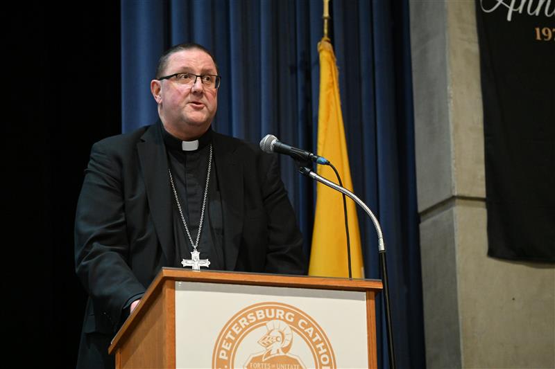 Bishop Gregory Parkes, leader of the Diocese of St. Petersburg, Florida, opened the panel discussion Jan. 24, 2024, with prayer and remarks, saying: “Father [Luigi] Giussani’s experience as an educator brought him to an understanding of education, not simply rooted in the accumulation of information, but in opening the horizon of the student to truth, to goodness, and to beauty, so to recognize that road which leads to their destiny.” Credit: Teresa Peterson