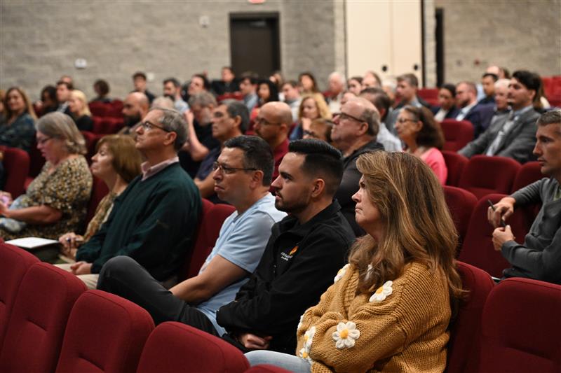 Attendees turn out for an educational event at St. Petersburg Catholic High School in St. Petersburg, Florida, on Jan. 24, 2024. The event included a panel discussion on “The Risk of Education” by Father Luigi Giussani. The event was sponsored by the Tampa Bay Communion & Liberation community. Credit: Teresa Peterson