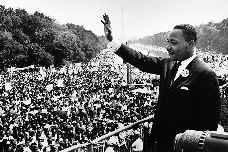 Martin Luther King Jr. addresses a crowd from the steps of the Lincoln Memorial where he delivered his famous "I Have a Dream" speech during the Aug. 28, 1963, March on Washington, D.C. | Credit: Publ...