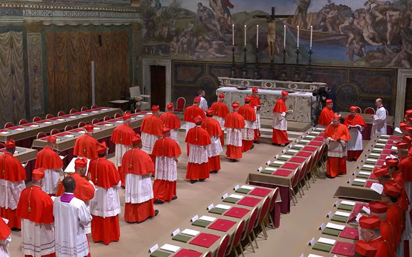 Cardinals process into the Sistine Chapel as the conclave to elect the 266th successor to St. Peter, the 267th pope, begins on May 7, 2025. | Credit: Vatican Media 