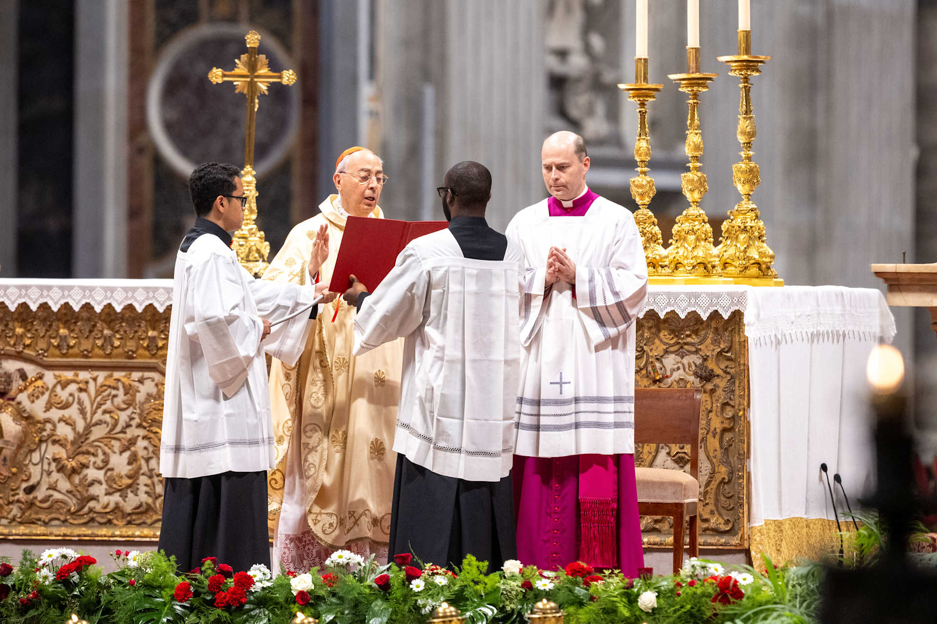 Cardinal Dominique Mamberti celebrates the ninth Novendiales Mass for Pope Francis on the third Sunday of Easter, May 4, 2025, at St. Peter’s Basilica in the Vatican. | Credit: Daniel Ibañez/CNA 
