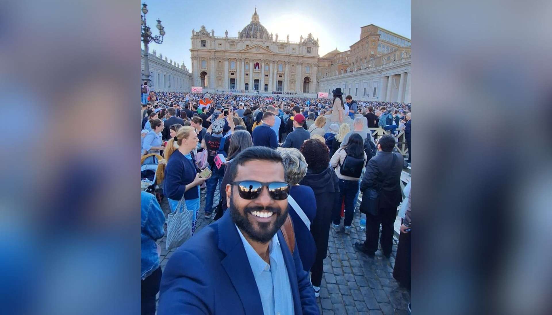 Singaporean theology student Dominic Nalpon managed to arrive at the center of St. Peter’s Square in time to hear the awaited “Habemus papam!” (“We have a pope!”) announcement and see the new Holy Father, Pope Leo XIV, on May 8, 2025. | Credit: Photo courtesy of Dominic Nalpon 