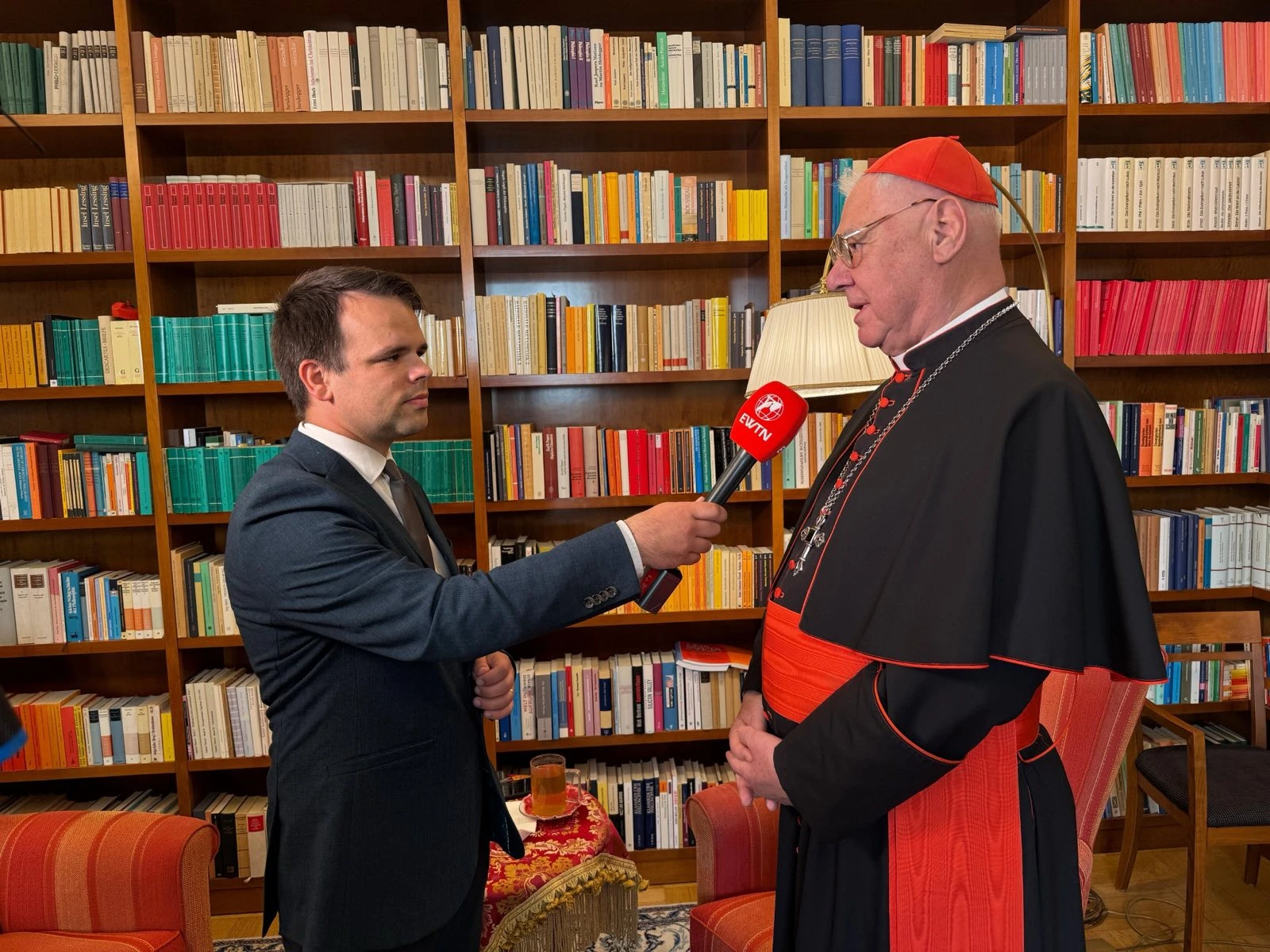 Cardinal Gerhard Müller speaks to EWTN News correspondent Rudolf Gehrig in Rome on April 30, 2025. | Credit: EWTN News 