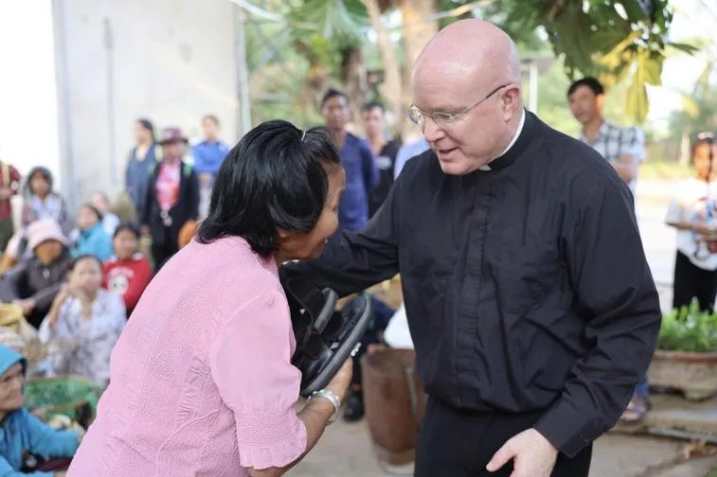 At a leper colony in the Kon Tum area in Vietnam in April 2025, Pontifical Missions Society USA President Monsignor Roger Landry celebrated Mass, brought Communion to people, and distributed food and sandals. | Credit: The Pontifical Mission Societies/Margaret Murray 
