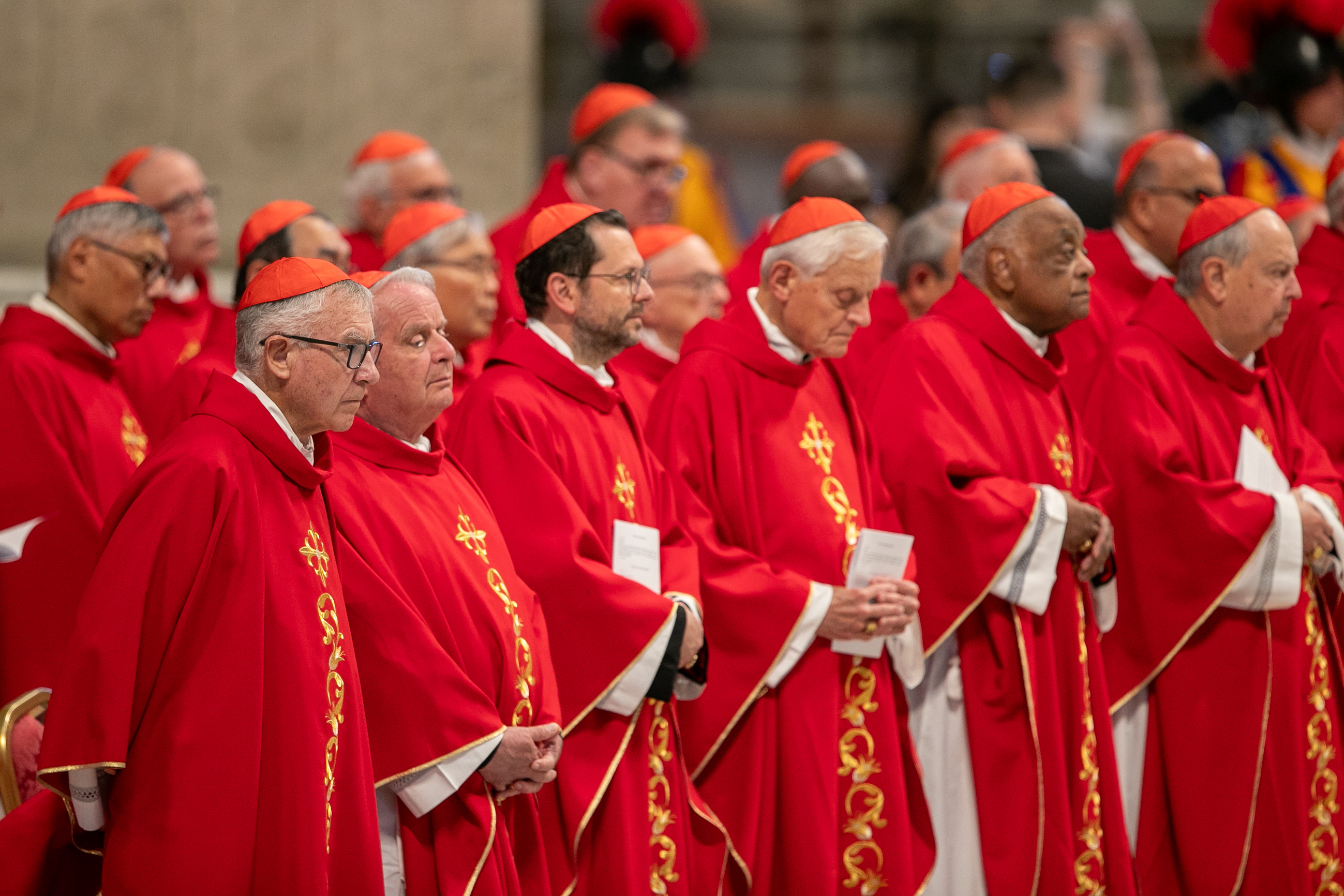 Cardinals participate in the fifth Novendiales Mass for Pope Francis on April 30, 2025, in St. Peter’s Basilica at the Vatican. | Credit: Daniel Ibañez/CNA 
