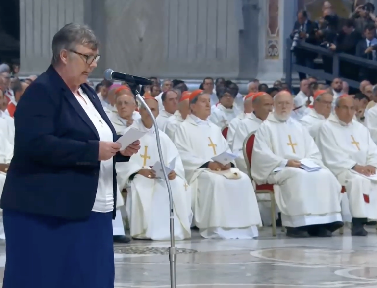 Sister Mary Barron speaks at the eighth Novendiales Mass for Pope Francis in St. Peter’s Basilica, Saturday, May 3, 2025. | Credit: Vatican Media 