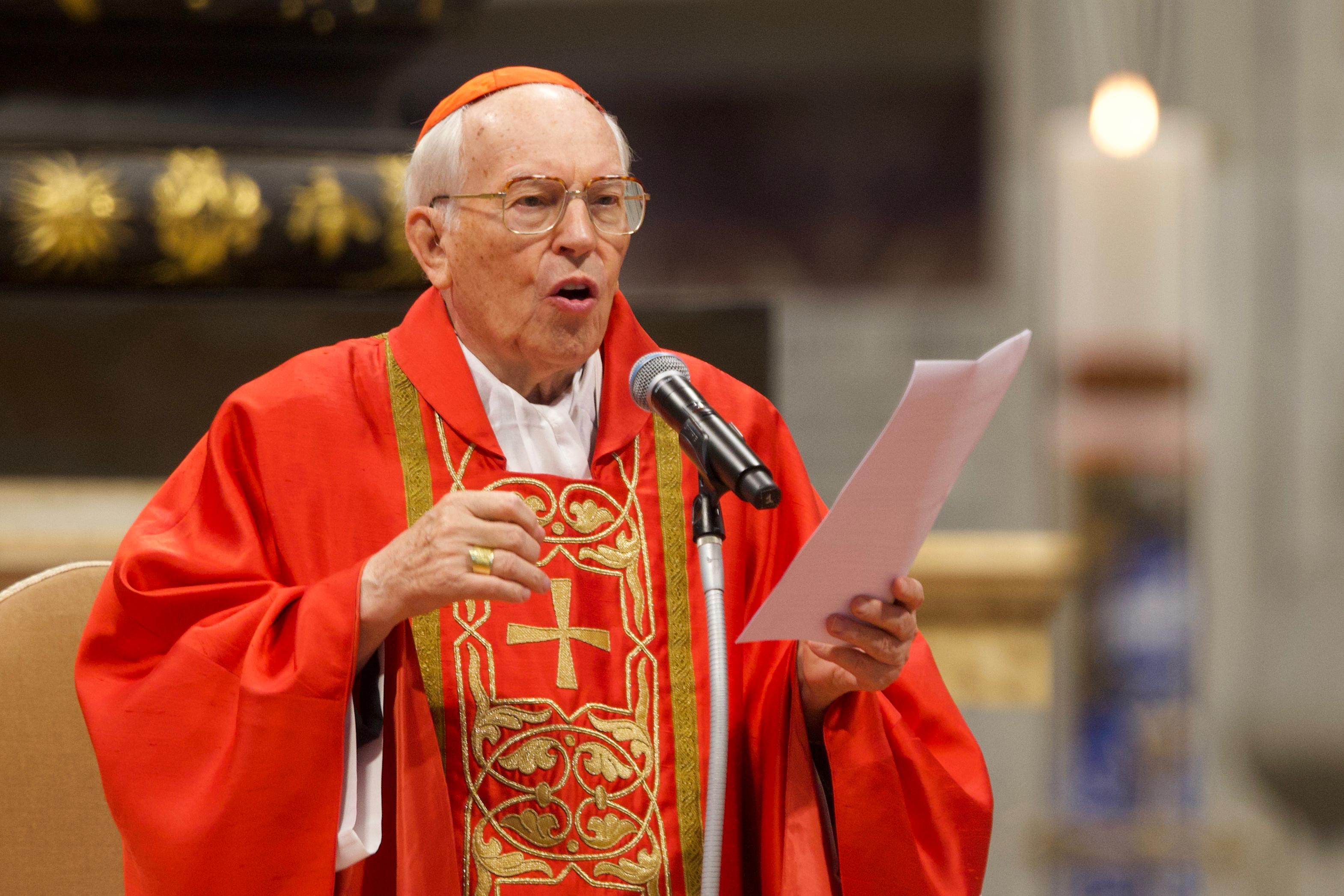 Cardinal Giovanni Battista Re, dean of the College of Cardinals, gives the homily in St. Peter’s Basilica at the “Pro Eligendo Romano Pontifice” Mass in St. Peter's Basilica on May 7, 2025. | Credit: Daniel Ibáñez/CNA 