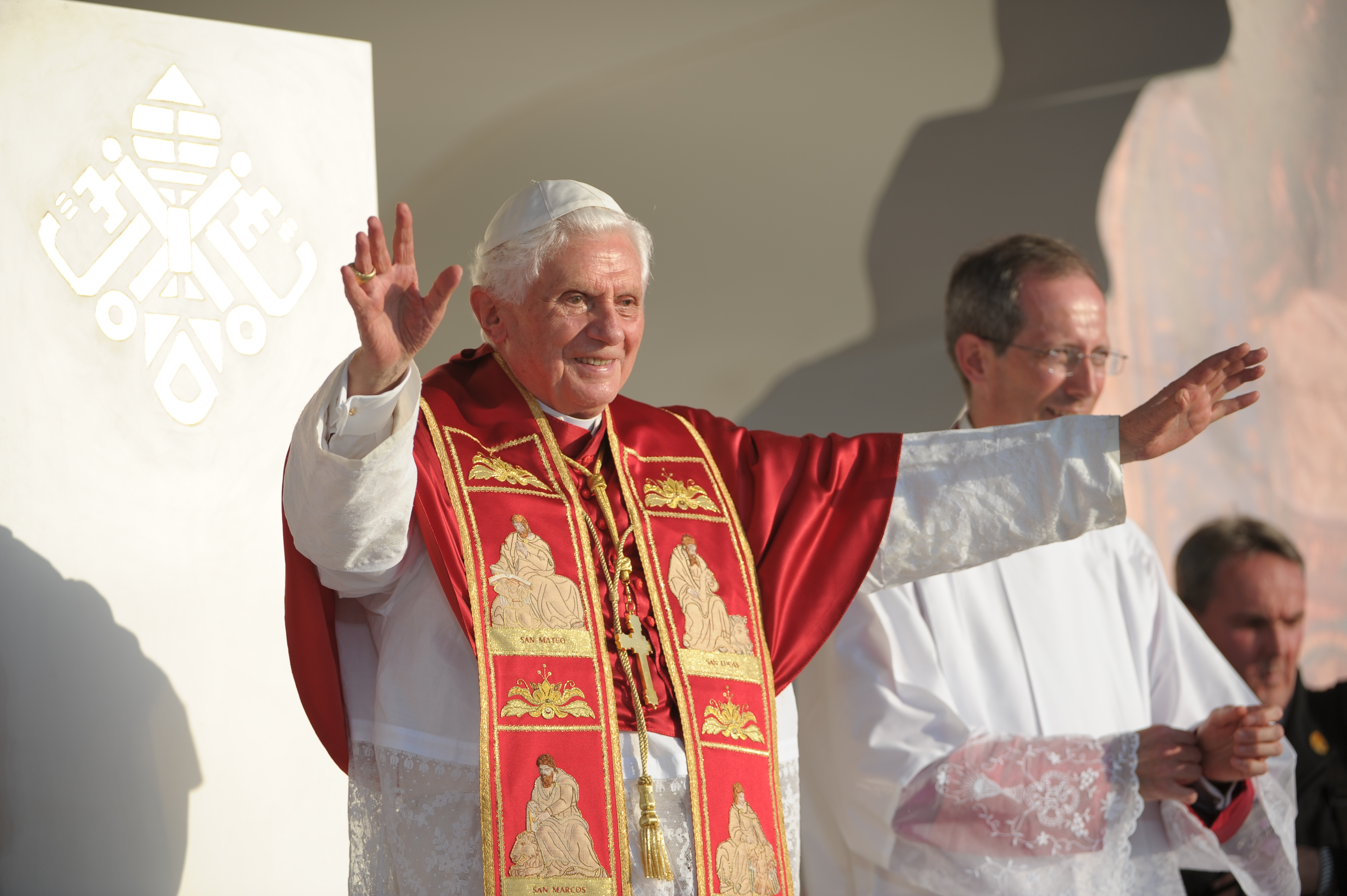 Pope Benedict XVI greets the crowd at World Youth Day on Aug. 18, 2026, in Spain. | Credit: Vatican Media
