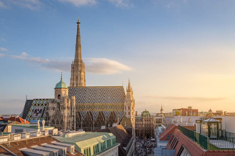 Vienna Skyline with St. Stephen’s Cathedral, Vienna, Austria. | Credit: mrgb/shutterstock