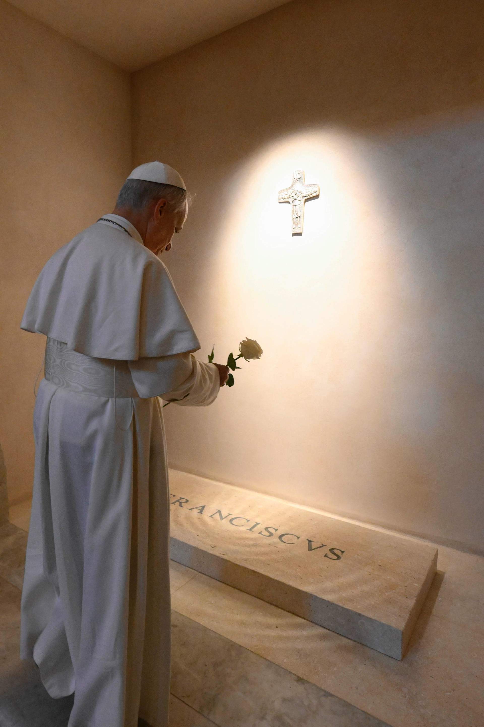 Pope Leo XIV prays at the tomb of Pope Francis at the Basilica of St. Mary Major in Vatican City, Saturday, May 10, 2025 - Credit: Vatican Media