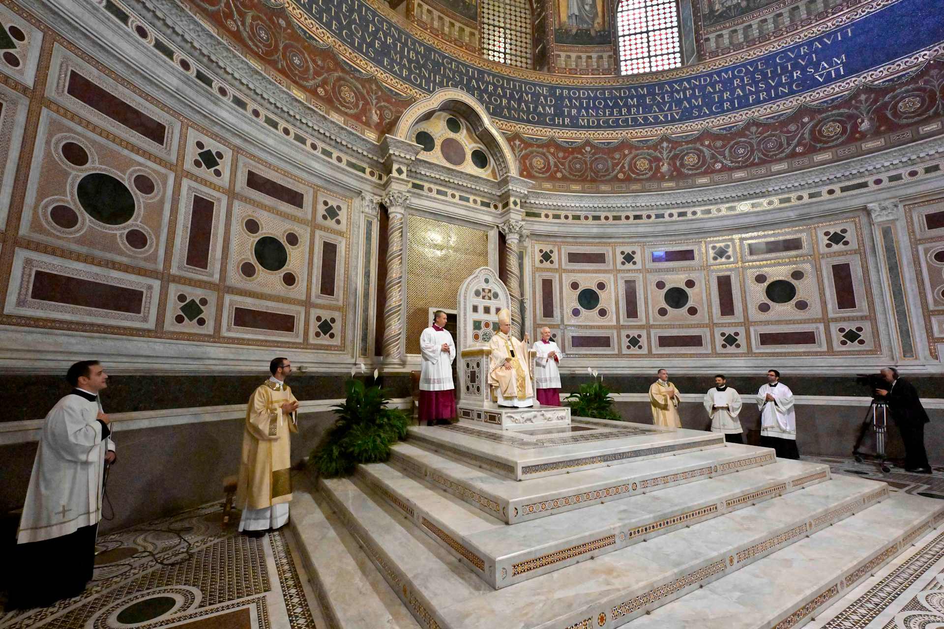 Pope Leo XIV sits in the cathedral of Rome, the Archbasilica of St. John Lateran, a symbol of his authority as bishop of Rome, May 25, 2025. I Credit: Daniel Ibáñez/EWTN News/Vatican Pool