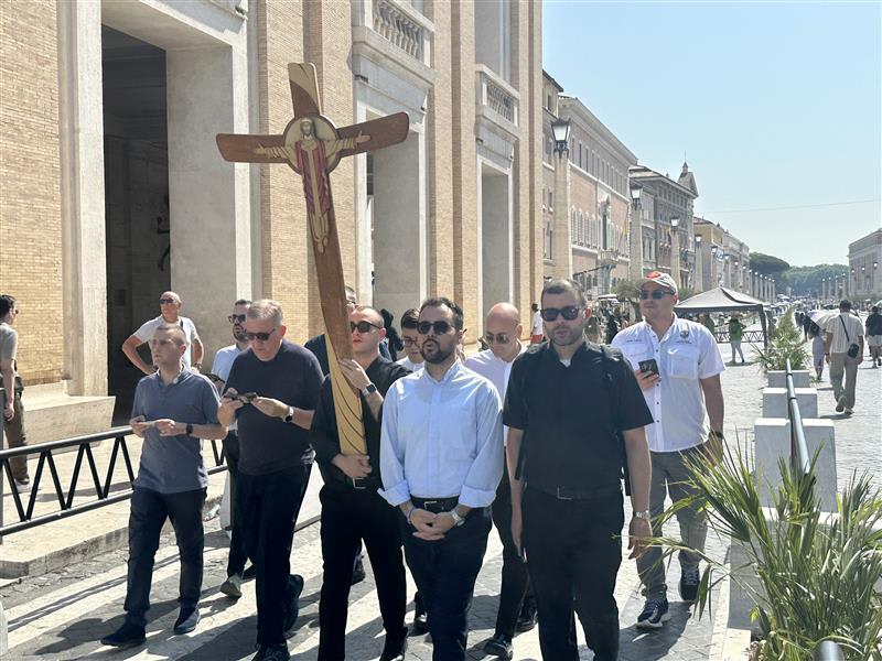 Seminarians approach the Holy Door at St. Peter’s Basilica, Tuesday, June 24, 2025 - Credit: Courtney Mares/CNA