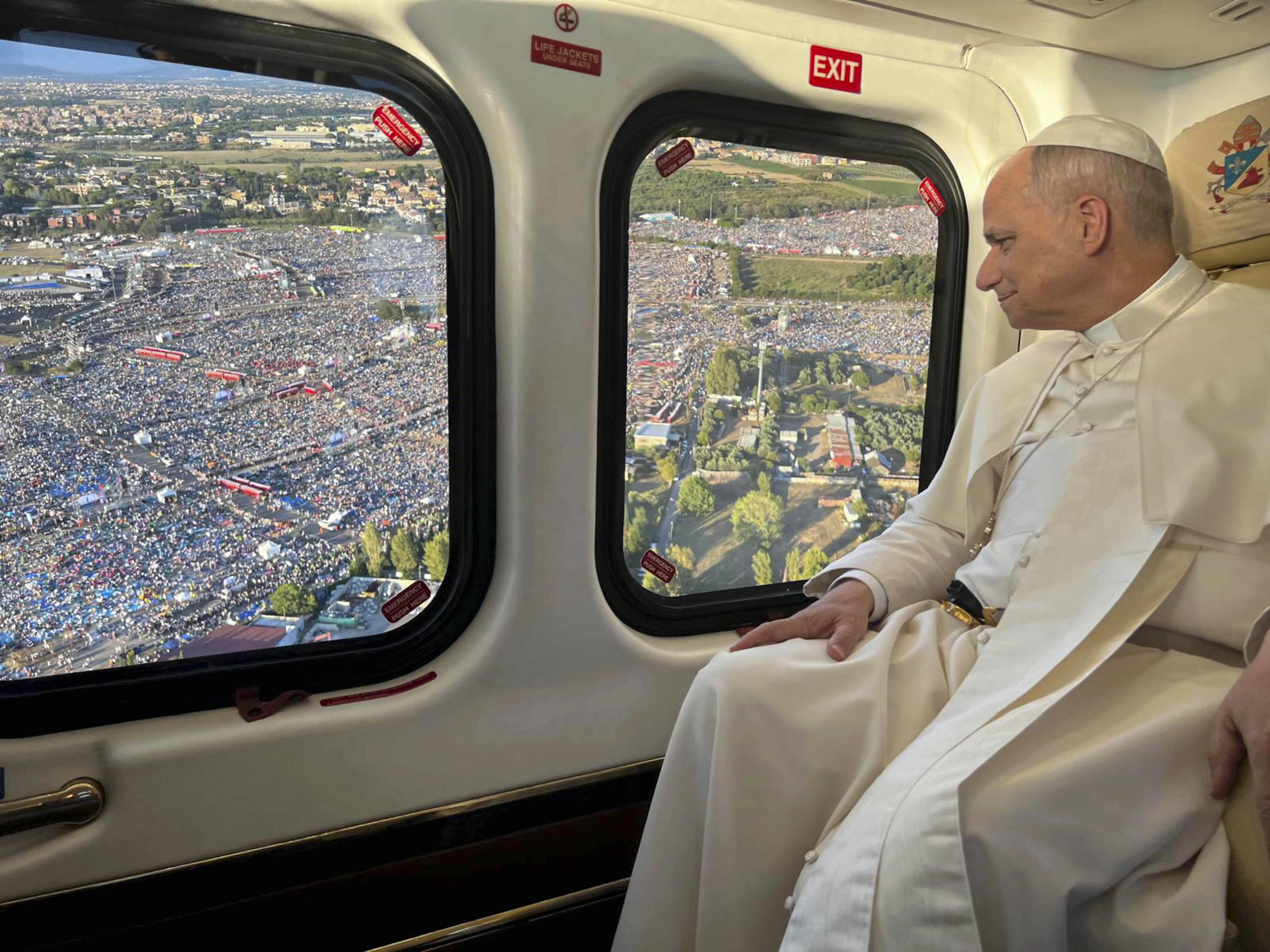 Pope Leo XIV approaches Tor Vergata in Rome by helicopter on Saturday, Aug. 2, 2025. | Credit: Vatican Media