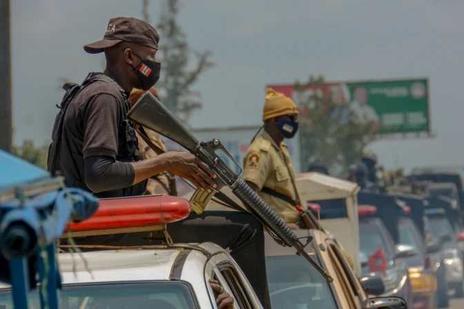 Nigerian security officers during a military operation ahead of the gubernatorial elections in Benin City, Edo, Nigeria, on Sept. 17, 2020. | Credit: Oluwafemi Dawodu/Shutterstock