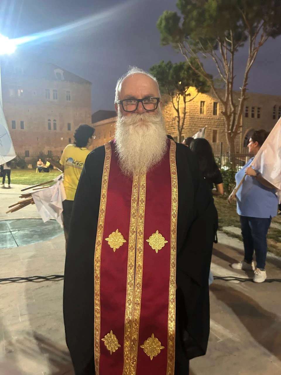 Father Youssef Mezher, parish priest of al-Mharebiyya in South Lebanon, participates in a procession called &ldquo;Walking Towards You&rdquo; in honor of Father Bechara Abou Mrad, a Melkite priest whose cause for sainthood is underway, on Oct. 4, 2025. Credit: Noelle El Hajj/ACI MENA