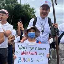 Cardinal Pablo Virgilio David, president of the Catholic Bishops’ Conference of the Philippines, was among the people participating in a protest rally against corruption in Manila on Sept. 21, 2025. Credit: Santosh Digal