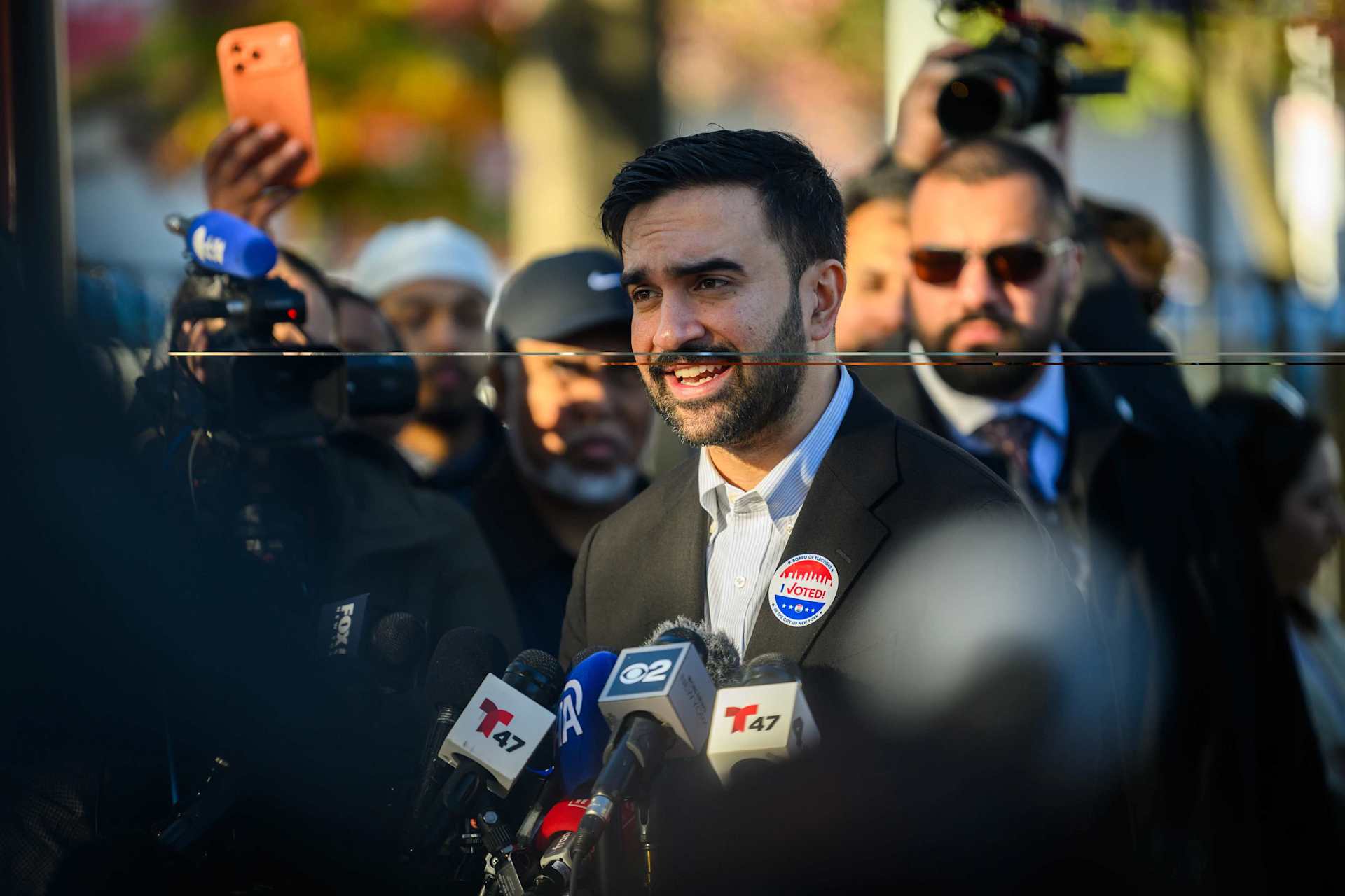 Democratic Mayor-Elect Zohran Mamdani speaks to members of the media during a press conference after voting on Nov. 4, 2025. | Credit: Alexi J. Rosenfeld/Getty Images