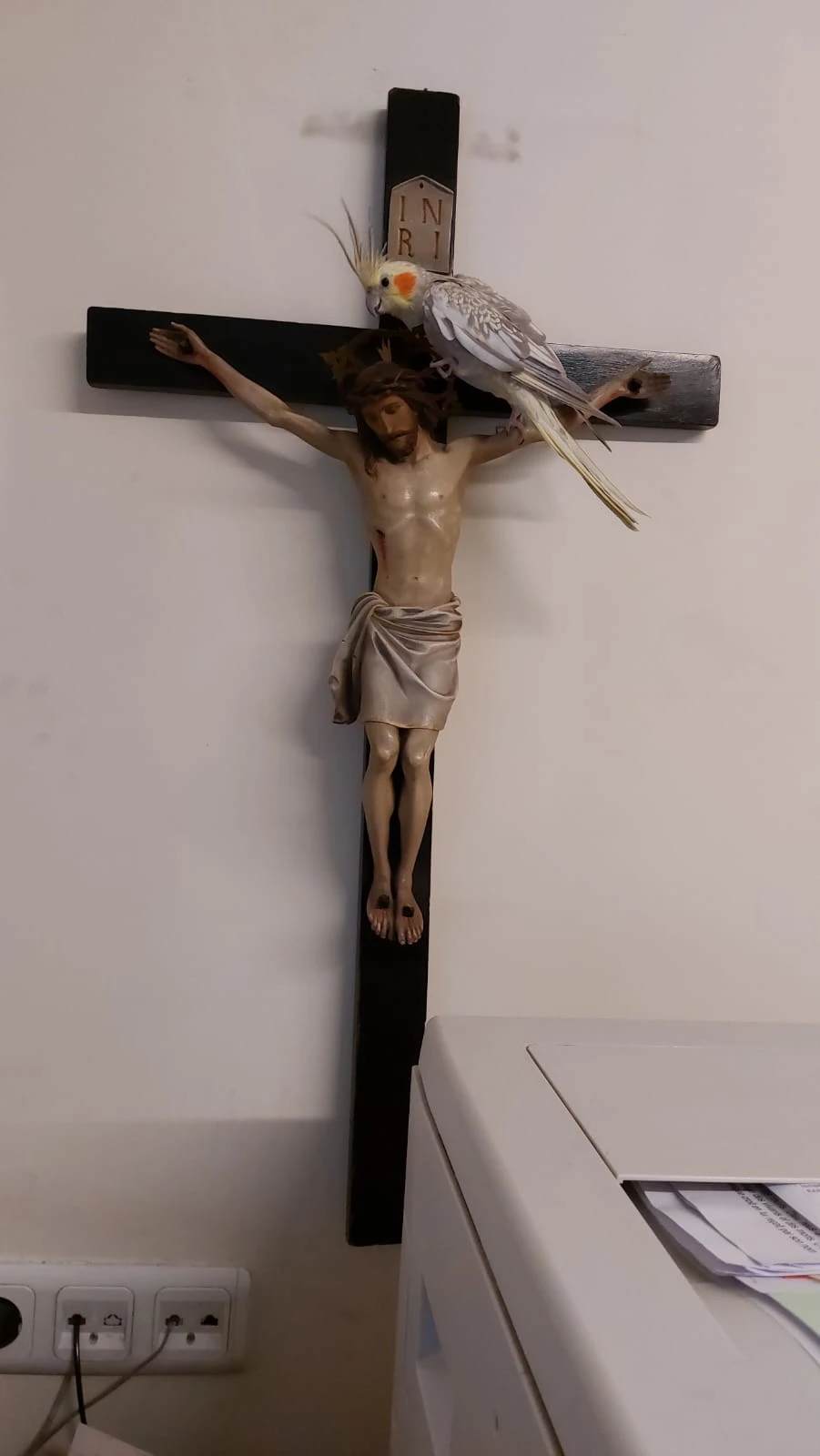 The crucifix that Father Nicola Masedu said he once presented to Pope Francis. It originally belonged to the Sisters of Charity. &ldquo;That crucifix has a history of prayer and protection,&rdquo; he told ACI MENA, adding a personal memory: &ldquo;It was a point of reference for Kamila, our little parrot, who &mdash; whenever she was frightened &mdash; would fly into my office and take refuge near it.&rdquo; Courtesy of Father Nicola Masedu