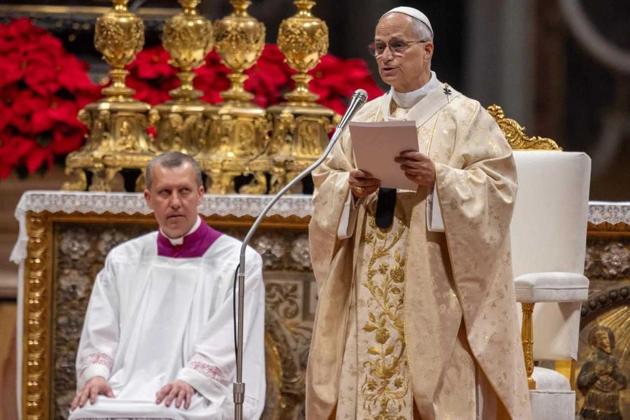 Pope Leo XIV celebrates Mass in St. Peter’s Basilica at the Vatican on Dec. 25, 2025. | Credit: Daniel Ibañez/EWTN News