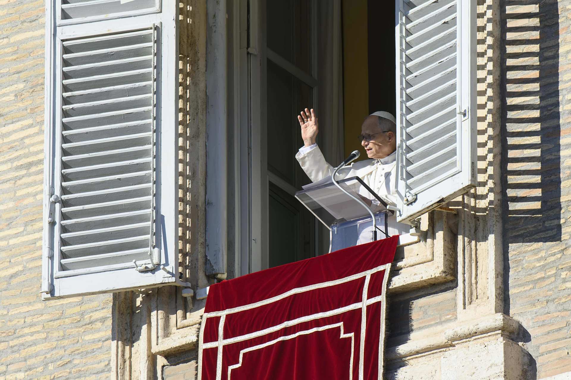 Pope Leo XIV addresses pilgrims gathered in St. Peter’s Square at the Vatican for recitation of the Angelus on Dec. 28, 2025. | Credit: Vatican Media
