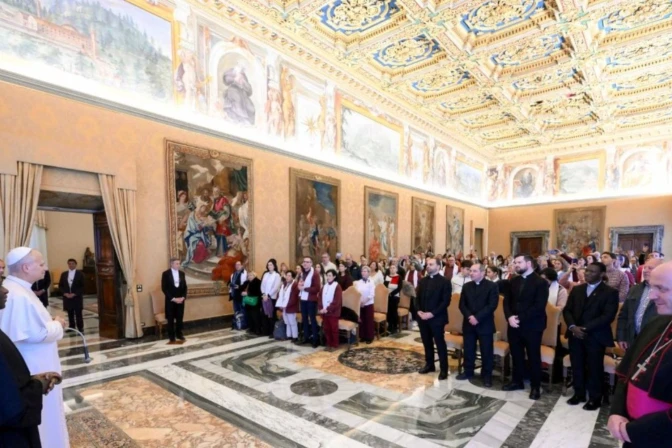 Pope Leo XIV meets with a group of pilgrims from St. Thomas of Villanova Parish in Alcalá de Henares, Spain, on Dec. 29, 2025, in the Apostolic Palace at the Vatican. | Credit: Vatican Media