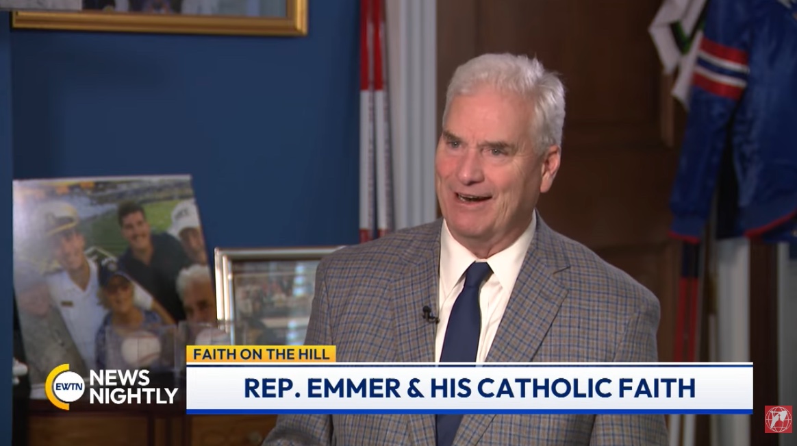 U.S. House Majority Whip Rep. Tom Emmer, R-Minnesota, talks about his faith with Eric Rosales on “EWTN News Nightly” on Dec. 29, 2025. | Credit: “EWTN News Nightly”/Screenshot