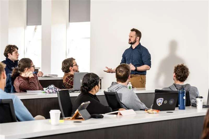 Kevin Richardson, MSPAS, PA-C, director of assessments for the physician assistant program, leads a classroom lecture. Credit: Photo courtesy of Mount St. Mary's University