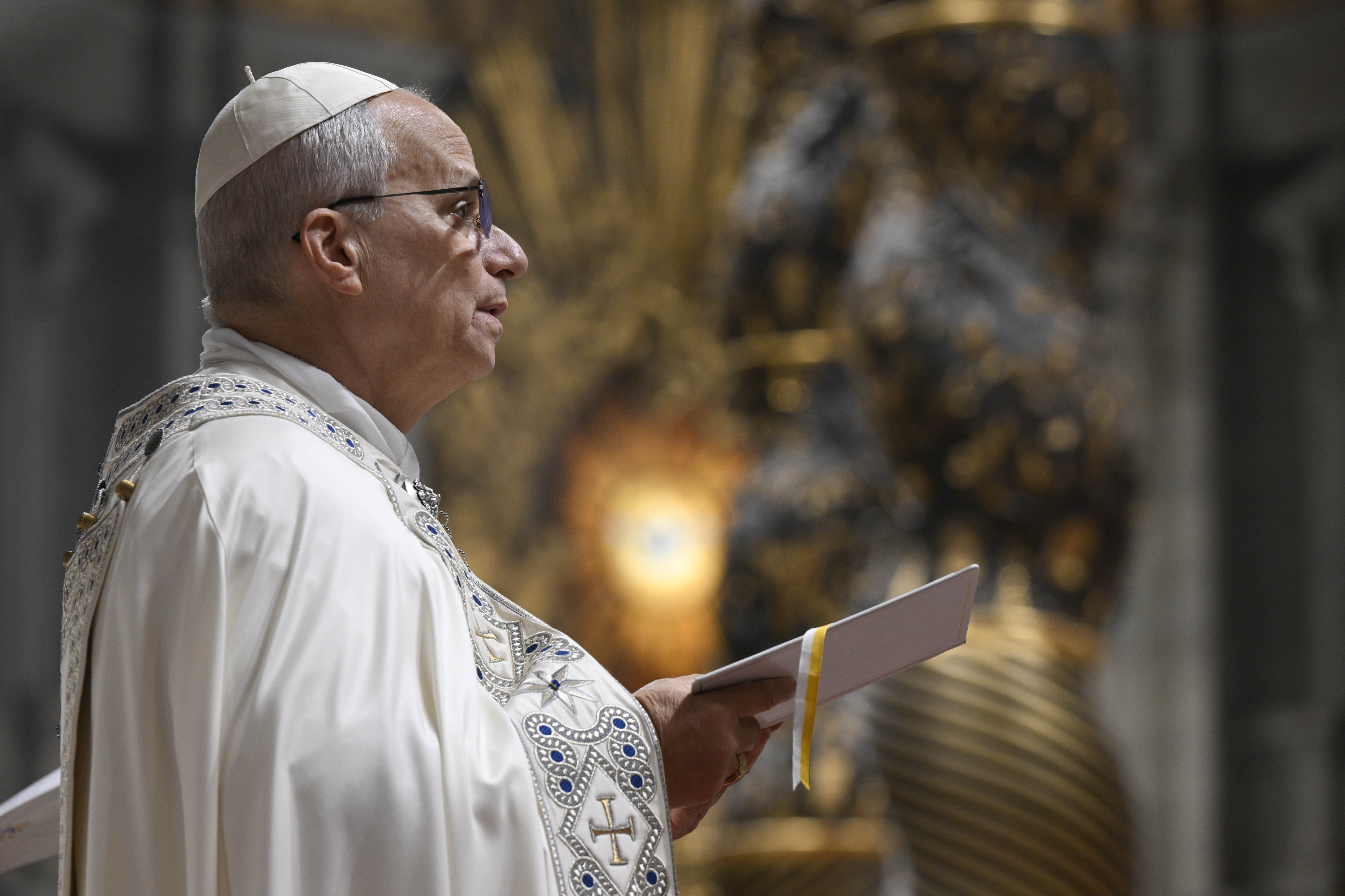 Pope Leo XIV presides over first vespers (evening prayer) in St. Peter's Basilica in anticipation of the Jan. 1 solemnity of Mary, Mother of God on Dec. 31, 2025. Credit: Vatican Media.