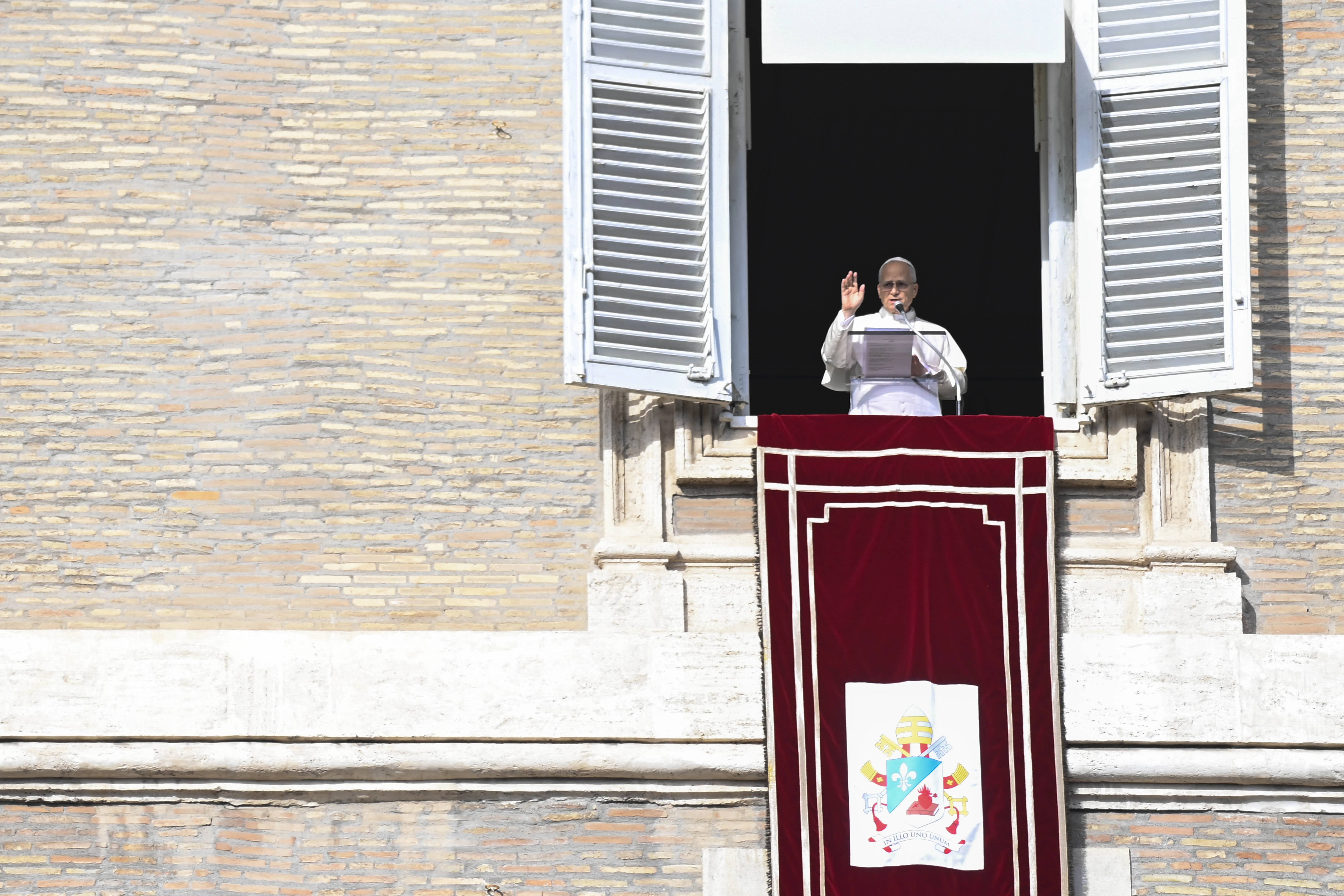 Pope Leo XIV addresses pilgrims gathered in St. Peter’s Square at the Vatican for recitation of the Angelus on Jan. 1, 2026. | Credit: Vatican Media
