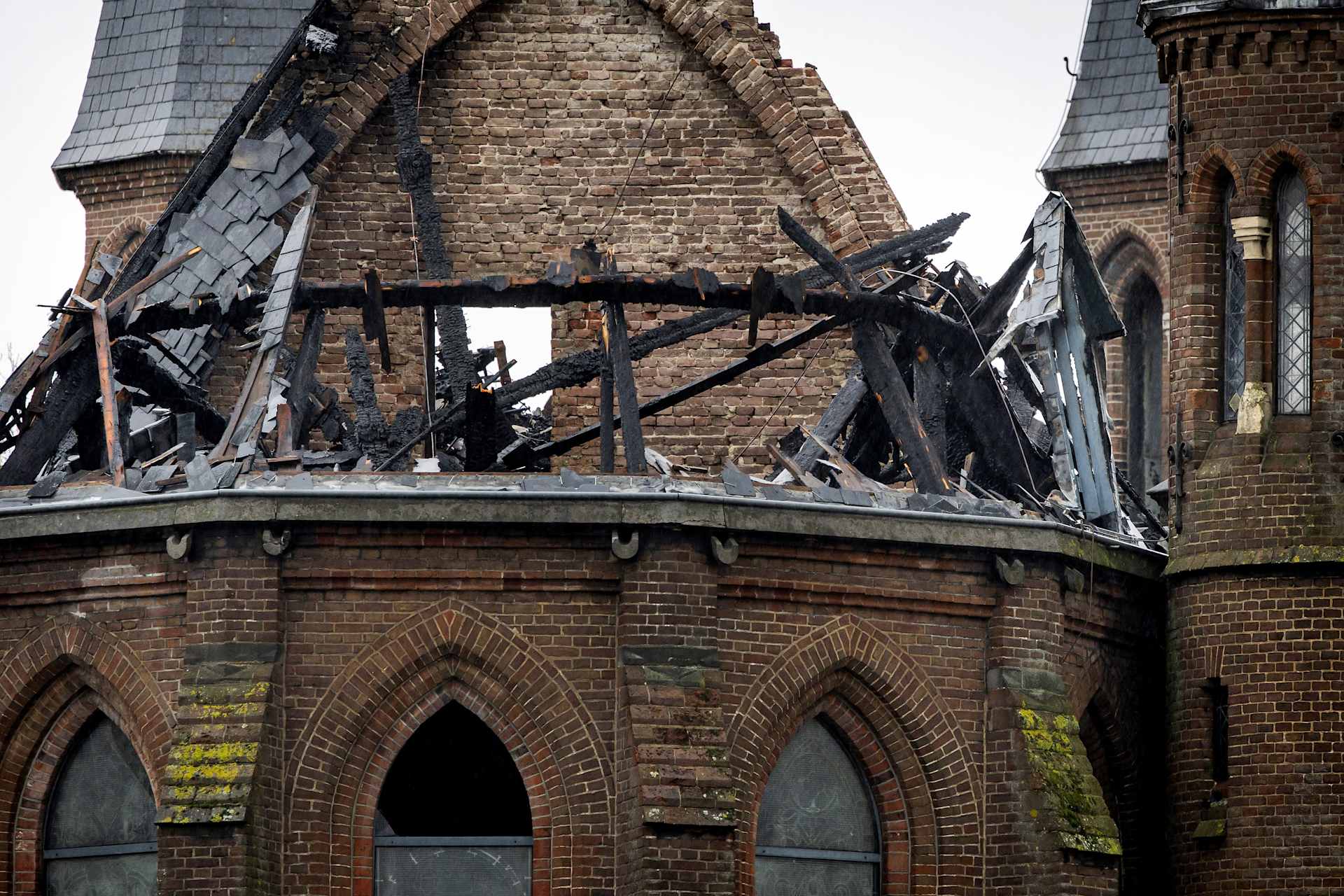The burned walls of the Vondelkerk are seen in Amsterdam, Thursday, Jan. 1, 2026. | Credit: KOEN VAN WEEL/Getty Images