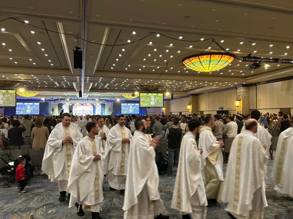 Priests process out after Mass on the opening night of SEEK 2026 on the solemnity of Mary, Mother of God, Jan. 1, 2026, in Forth Worth, Texas. | Credit: Amira Abuzeid/CNA