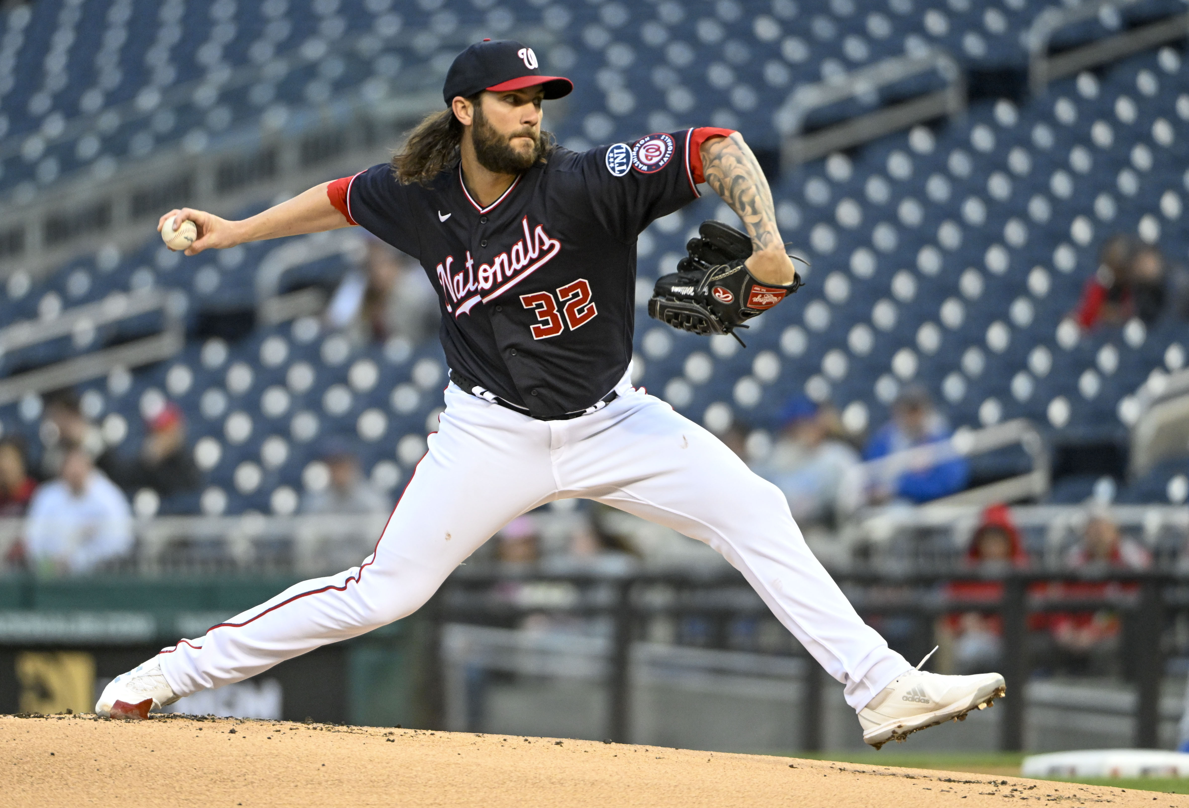 Washington Nationals starting pitcher Trevor Williams delivers against the Chicago Cubs at Nationals Park on May 2, 2023. | Credit: Jonathan Newton/The Washington Post via Getty Images.