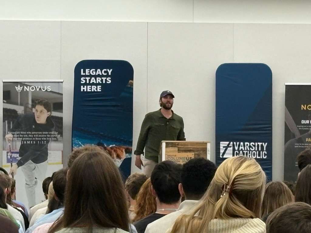 Washington Nationals pitcher Trevor Williams speaks with college athletes during a Varsity Catholic event at SEEK 2026 in Columbus, Ohio Jan. 4, 2026. | Credit: Gigi Duncan/CNA.