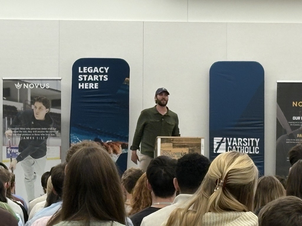 Washington Nationals pitcher Trevor Williams speaks with college athletes during a Varsity Catholic event at SEEK 2026 in Columbus, Ohio Jan. 4, 2026. | Credit: Gigi Duncan/CNA.