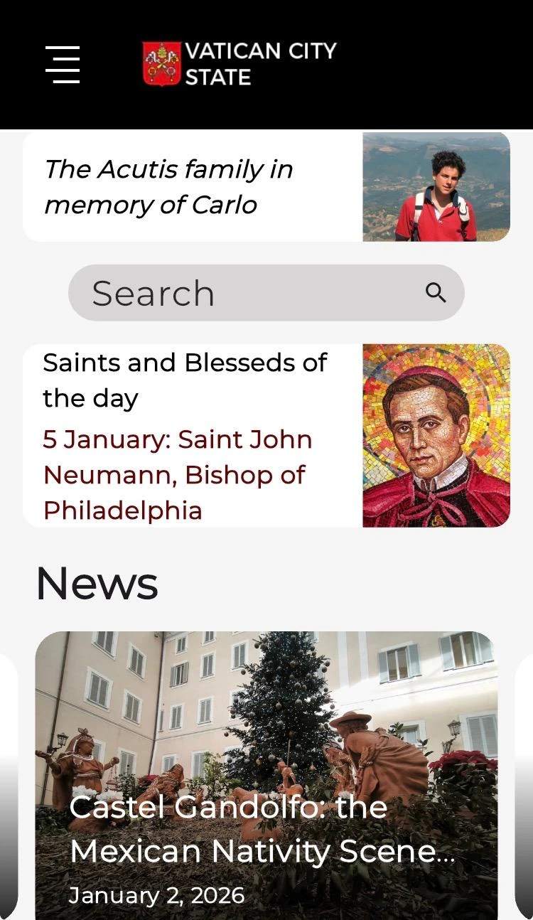 The news app for Vatican City State, developed with support from the family of St. Carlo Acutis. | Credit: Vatican City State/Screenshot