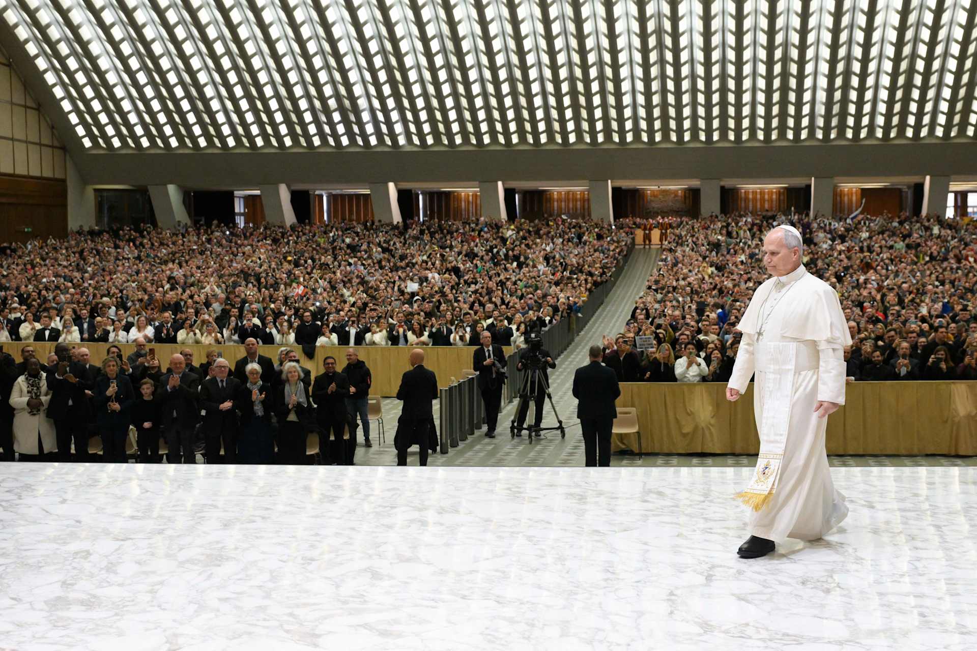 Pope Leo XIV gives the first general audience of 2026 in the Vatican’s Paul VI Hall on Jan. 7, 2026. | Credit: Vatican Media