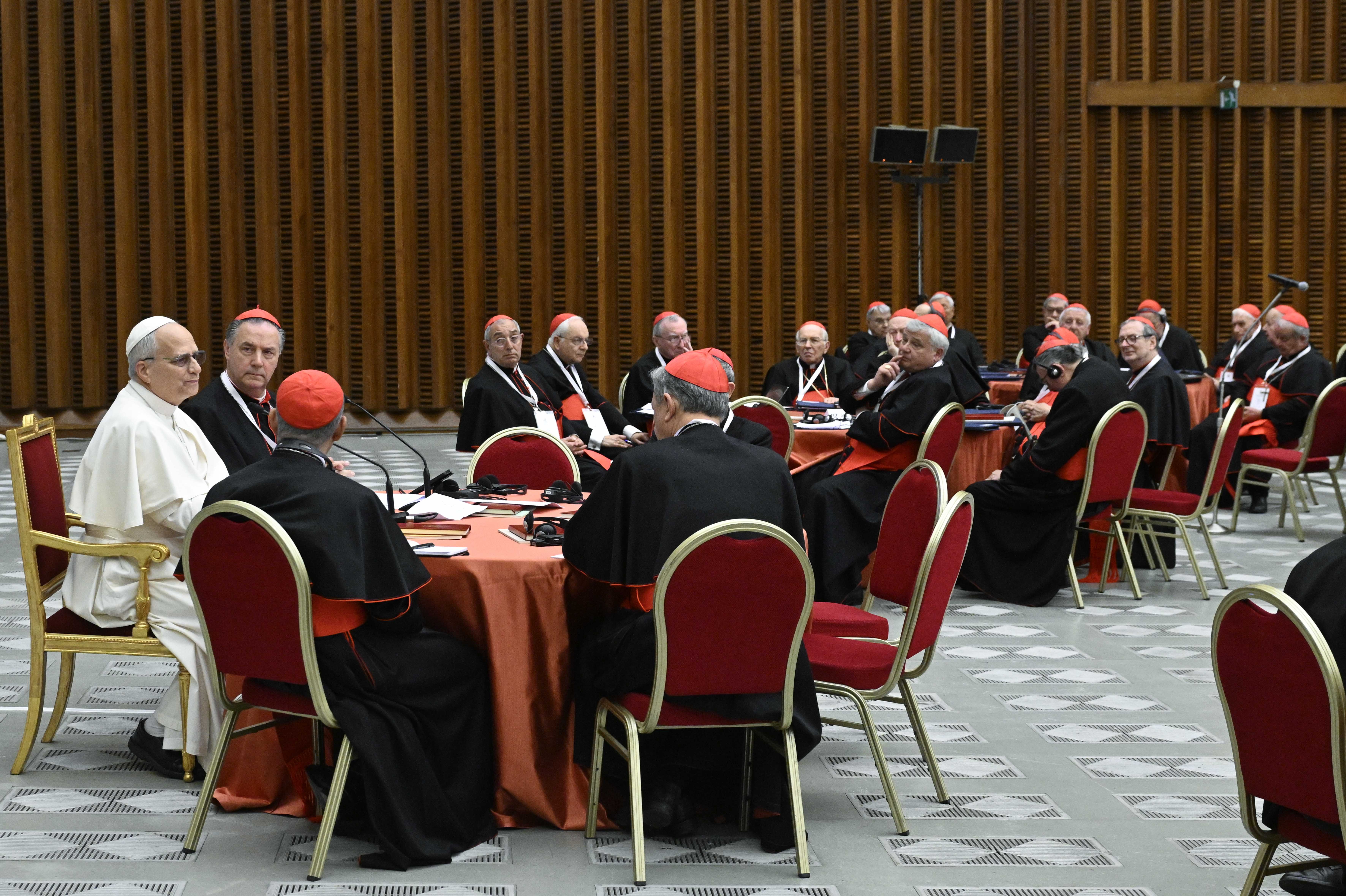 “We are called to get to know one another and to dialogue so that we may work together in serving the Church,” Pope Leo XIV told the cardinals on Jan. 7, 2026. | Credit: Vatican Media