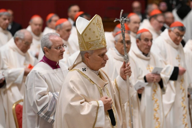 Pope Leo XIV arrives at St. Peter’s Basilica for a Mass with cardinals on Jan. 8, 2026. | Credit: Vatican Media
